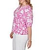 Ruby Rd. Plus Size Tropical Floral Split V-Neck Elbow Sleeve Top - Image 3