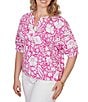 Ruby Rd. Plus Size Tropical Floral Split V-Neck Elbow Sleeve Top - Image 4