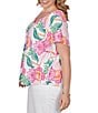 Ruby Rd. Plus Size Tropical Floral V-Neck Short Flutter Sleeve Top - Image 3