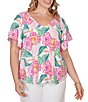 Ruby Rd. Plus Size Tropical Floral V-Neck Short Flutter Sleeve Top - Image 4