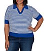 Ruby Rd. Plus Size Two-Tone Collared V-Neck Elbow Length Sleeve Pullover Sweater - Image 1