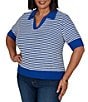 Ruby Rd. Plus Size Two-Tone Collared V-Neck Elbow Length Sleeve Pullover Sweater - Image 3
