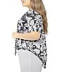 Color:Black/White - Image 3 - Plus Size Two Tone Leaf Print Short Roll-Tab Sleeve Top