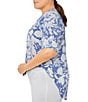 Color:Royal Multi - Image 3 - Plus Size Two Tone Leaf Print Short Roll-Tab Sleeve Top
