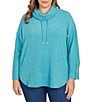 Ruby Rd. Plus Size Ultra-Soft Cowl Neck Long Sleeve Knit Sweater, Color:Teal - Image 1