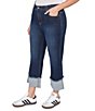 Ruby Rd. Plus Size Ultra-Soft Denim Rolled Hem Wide Leg Jeans, Color:Dark Indigo - Image 4