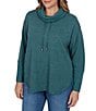 Ruby Rd. Plus Size Waffle Knit Drawstring Draped Cowl Neck Long Sleeve Top - Image 1