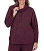 Ruby Rd. Plus Size Waffle Knit Drawstring Draped Cowl Neck Long Sleeve Top - Image 1
