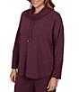 Ruby Rd. Plus Size Waffle Knit Drawstring Draped Cowl Neck Long Sleeve Top - Image 3