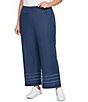 Ruby Rd. Plus Size Wide Leg Fringe Tiered Hem Pull-On Denim Ankle Jeans, Color:Dark Indigo - Image 4