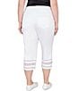Color:White - Image 2 - Plus Size Wide Waistband Lace Inset Hem Pull-On Capri Jeans