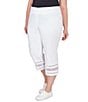 Color:White - Image 3 - Plus Size Wide Waistband Lace Inset Hem Pull-On Capri Jeans