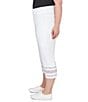 Color:White - Image 4 - Plus Size Wide Waistband Lace Inset Hem Pull-On Capri Jeans