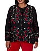 Ruby Rd. Plus Size Woven Matte Floral Band Collar Long Sleeve Button Front Shirt - Image 1