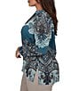 Ruby Rd. Plus Size Woven Painted Scarf Paisley Bloom Collared V-Neck Long Sleeve Top - Image 3