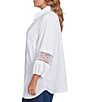 Ruby Rd. Plus Size Woven Point Collar 3/4 Lace Inset Sleeve Button-Front Top, Color:White - Image 3