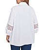 Ruby Rd. Plus Size Woven Point Collar 3/4 Lace Inset Sleeve Button-Front Top, Color:White - Image 4