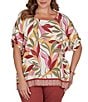 Ruby Rd. Plus Size Woven Sedona Scoop Neck Short Elasticated Sleeve Top - Image 1