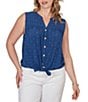 Ruby Rd. Plus Size Woven Split V-Neck Sleeveless Button Tie-Front Eyelet Top - Image 1