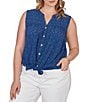 Ruby Rd. Plus Size Woven Split V-Neck Sleeveless Button Tie-Front Eyelet Top - Image 4