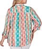 Color:Parrot Multi - Image 2 - Plus Size Woven Stripe Banded Collar 3/4 Roll-tab Sleeve Pintuck Button-Front Shirt