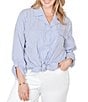 Ruby Rd. Plus Size Woven Stripe Notch Lapel Collar Long Roll-Tab Sleeve Tie-Front Shirt - Image 1