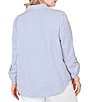 Ruby Rd. Plus Size Woven Stripe Notch Lapel Collar Long Roll-Tab Sleeve Tie-Front Shirt - Image 2
