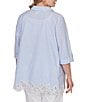 Ruby Rd. Plus Size Woven Yarn-Dyed Stripe Johnny Collar 3/4 Roll-Tab Sleeve Embroidered Hem Blouse - Image 2