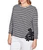 Ruby Rd. Plus Size Yarn-Dyed Cotton Jersey Knit Stripe Lace Applique Top - Image 4