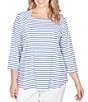 Ruby Rd. Plus Size Yarn-Dyed Cotton Jersey Striped Square Neck 3/4 Sleeve Tee Top - Image 1