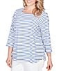 Ruby Rd. Plus Size Yarn-Dyed Cotton Jersey Striped Square Neck 3/4 Sleeve Tee Top - Image 4