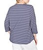 Ruby Rd. Plus Size Yarn-Dyed Cotton Jersey Striped Square Neck 3/4 Sleeve Tee Top, Color:Navy Multi - Image 2