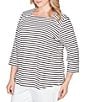 Ruby Rd. Plus Size Yarn-Dyed Cotton Jersey Striped Square Neck 3/4 Sleeve Tee Top - Image 4
