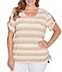 Ruby Rd. Plus Size Yarn-Dyed Knit Stripe Scoop Neck Short Sleeve Side Ties Top, Color:Jute/Multi - Image 1