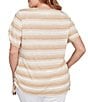 Ruby Rd. Plus Size Yarn-Dyed Knit Stripe Scoop Neck Short Sleeve Side Ties Top, Color:Jute/Multi - Image 2