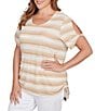 Ruby Rd. Plus Size Yarn-Dyed Knit Stripe Scoop Neck Short Sleeve Side Ties Top, Color:Jute/Multi - Image 4