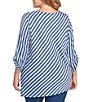 Ruby Rd. Plus Size Yarn-Dyed Stripe 3/4 Roll-Tab Sleeve Asymmetric Top, Color:Deep Blue Multi - Image 2