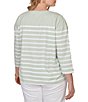 Ruby Rd. Plus Size Yarn-Dyed Stripe Crew Neck 3/4 Button Sleeve Knit Top - Image 2