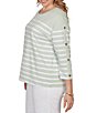 Ruby Rd. Plus Size Yarn-Dyed Stripe Crew Neck 3/4 Button Sleeve Knit Top - Image 4