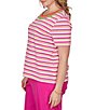 Ruby Rd. Plus Size Yarn-Dyed Stripe Crochet Embellished Scoop Neck Short Sleeve Tee - Image 3