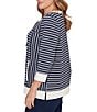 Ruby Rd. Plus Size Yarn-Dyed Stripe Scoop Neck 3/4 Sleeve Top, Color:Navy/Multi - Image 3