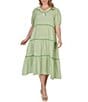 Ruby Rd. Plus Size Yarn-Dyed Textured Stripe Contrast Trim Tiered Midi Dress - Image 1