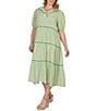 Ruby Rd. Plus Size Yarn-Dyed Textured Stripe Contrast Trim Tiered Midi Dress - Image 4