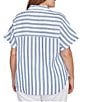 Ruby Rd. Plus Size Yarn-Dyed Woven Stripe Collared V-Neck Short Sleeve Button Front Shirt, Color:Indigo/Multi - Image 2