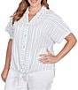 Ruby Rd. Plus Size Yarn-Dyed Woven Stripe Collared V-Neck Short Sleeve Button Front Shirt, Color:Blue Sky/Multi - Image 1