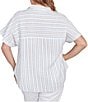 Ruby Rd. Plus Size Yarn-Dyed Woven Stripe Collared V-Neck Short Sleeve Button Front Shirt, Color:Blue Sky/Multi - Image 2
