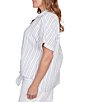Ruby Rd. Plus Size Yarn-Dyed Woven Stripe Collared V-Neck Short Sleeve Button Front Shirt, Color:Blue Sky/Multi - Image 3