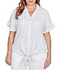 Ruby Rd. Plus Size Yarn-Dyed Woven Stripe Collared V-Neck Short Sleeve Button Front Shirt, Color:Blue Sky/Multi - Image 4