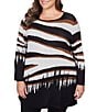 Color:Black Multi - Image 1 - Plus Size Zebra Print Scoop Neck Long Sleeve Asymmetrical Hem Sweater