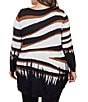 Color:Black Multi - Image 2 - Plus Size Zebra Print Scoop Neck Long Sleeve Asymmetrical Hem Sweater